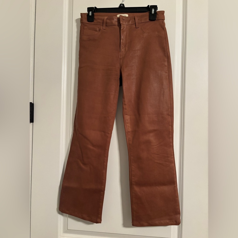 L'AGENCE High Rise Kendra “CROPPED” Flare Coated Denim Jeans- SIZE 27- Java